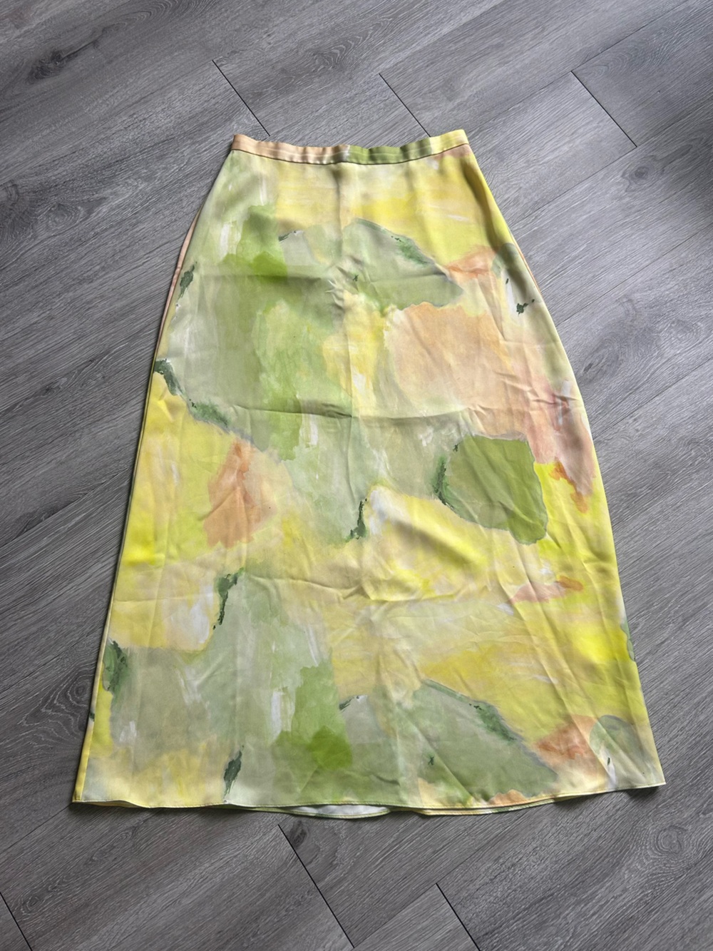 Aritzia Wilfred Pastel Watercolor Green, Yellow and Orange Midi Skirt 4